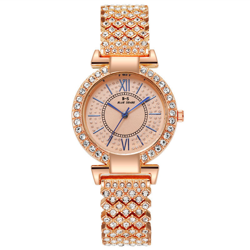 网红直播热卖满天星女士手表满钻蓝针学生手链钢带石英表一件代发