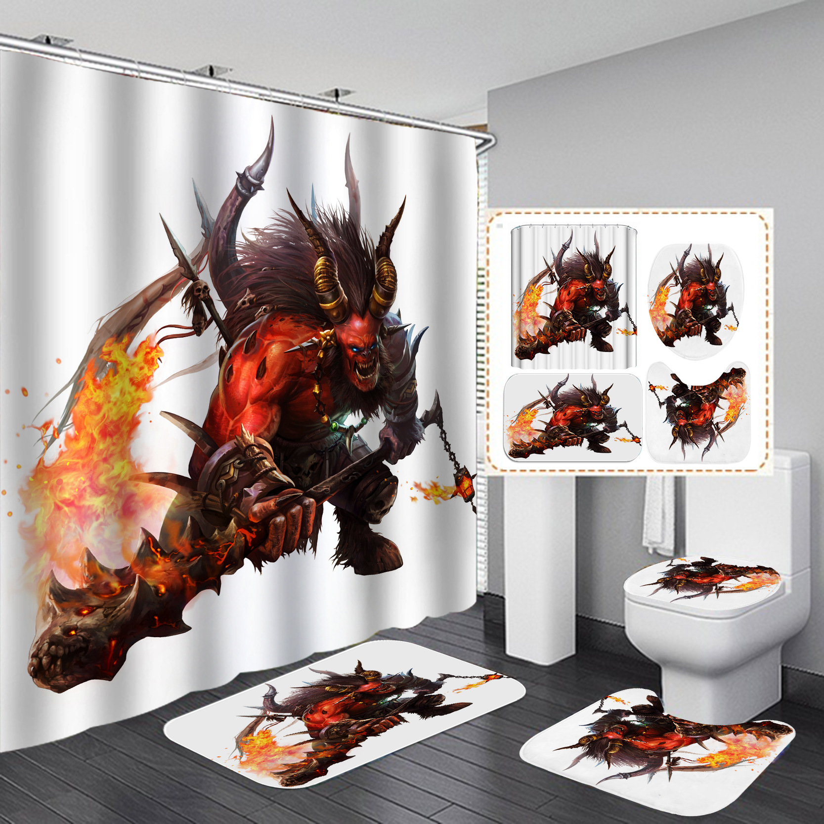 SOURCE Factory Shower Curtain Four-Piece Anime Series Waterproof Punch-Free Partition Curtain Bath Curtain Hotel Rain Curtain