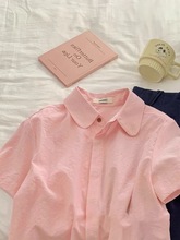 粉色polo领短袖衬衫女夏季2024新款设计感小众小清新独特别致上衣