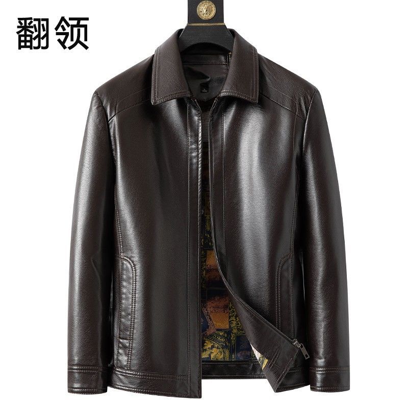 Autumn and Winter New Haining Genuine Leather Clothes Men's Clothing for Middle-Aged Dad Sheepskin Casual plus Size Leather Jacket Coat Fleece-lined