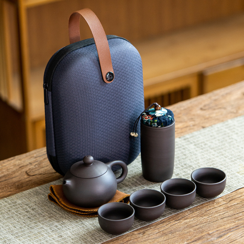 Purple Sand Travel Tea Set One Pot Four Cups Portable Quick Cup Kung Fu Tea Set Activity Small Gift Printed Logo