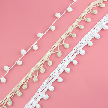 纯手工钩针波波球条码纯棉手钩花边服装衣领袖口下摆花边辅料