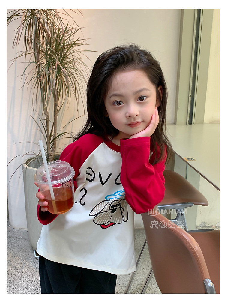 童装儿童韩系卡通印花T恤2024秋季新款女童宽松撞色插肩袖上衣潮详情12