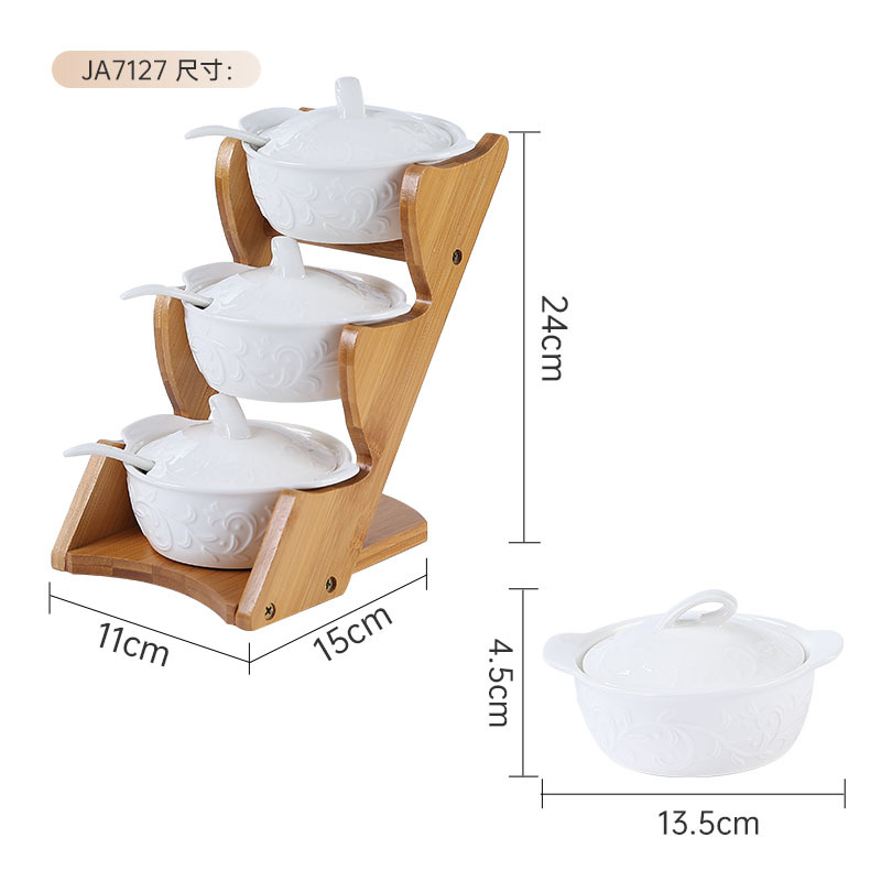 New Simple White Ceramic Wooden Bottom with Lid Seasoning Containers Dried Fruit Tea Household Restaurant Storage Bottle