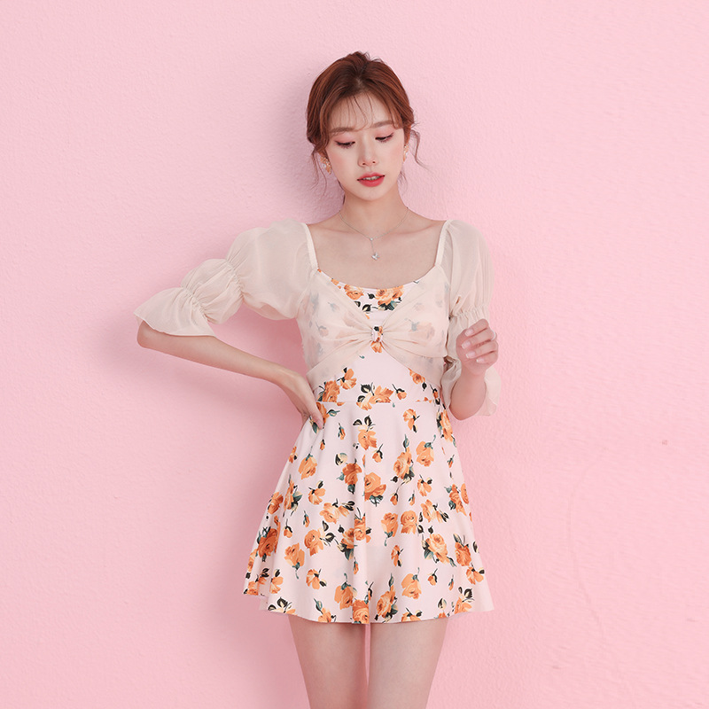 碎花连体裙式仙女范泳衣女款泳装女保守游泳衣女装批发一件代发