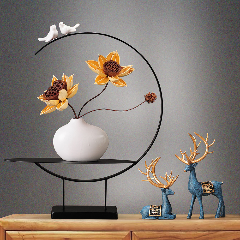 禅意鹿花瓶摆件客厅家居装饰品创意电视柜玄关房间布置办公桌面礼