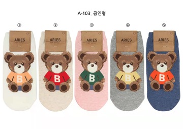 现货春薄棉女短袜休闲可爱彩色小熊低帮浅口成人袜aries韩国袜子