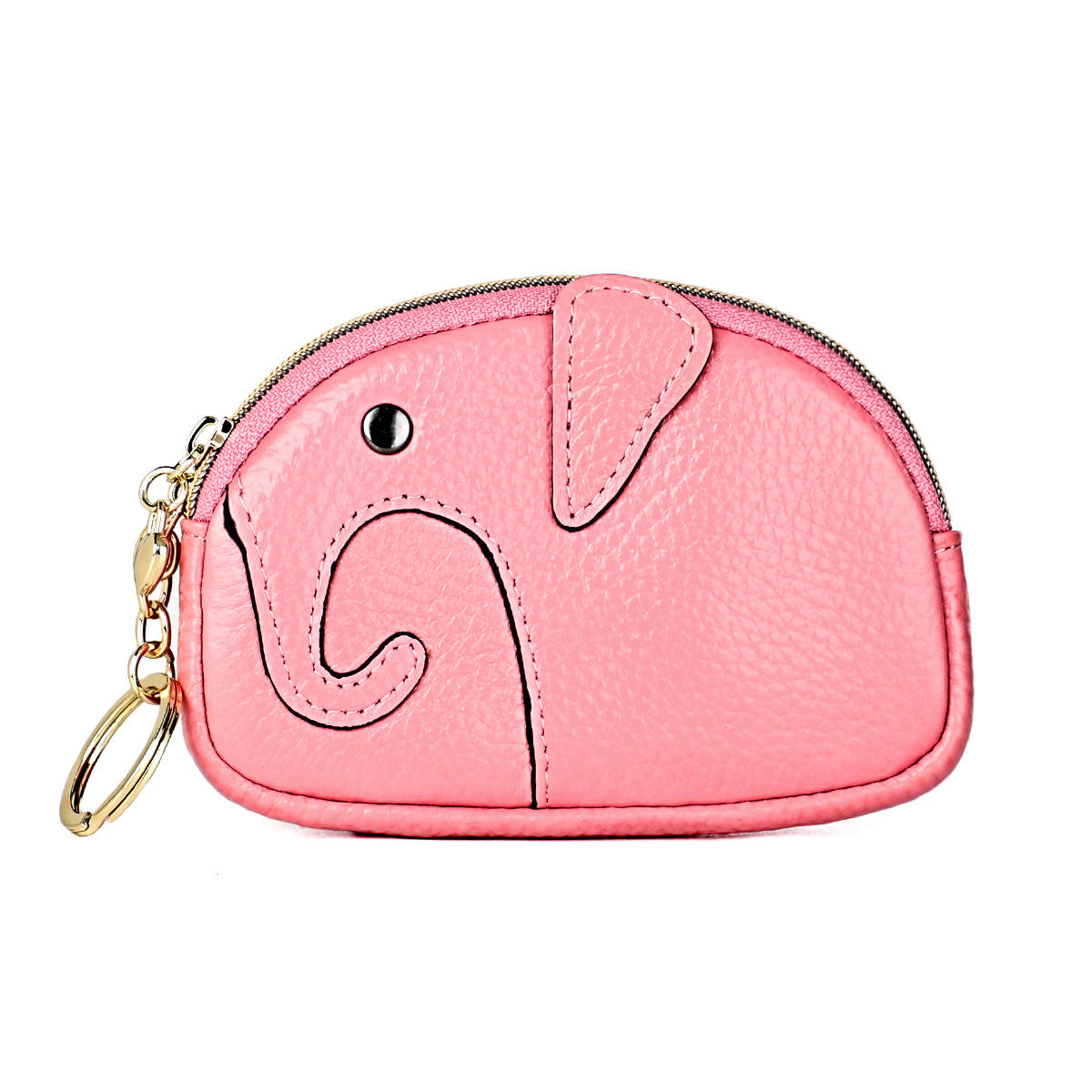 头层牛皮零钱包女卡包钥匙包软皮小包硬币包拉链动物大象真皮钱包