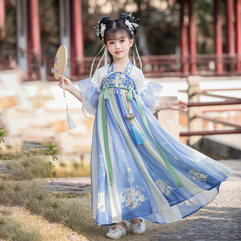 Fall 2023 Hanfu Girls' New Embroidered Girls' Ancient Costume Improved Chinese Style Super Fairy Dress Skirt Wholesale
