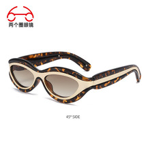 两个圈 时尚猫眼拼色个性设计太阳镜跨境男女款防紫外线墨镜T1105