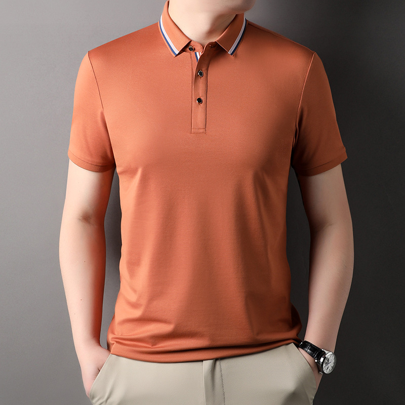男士短袖翻领t恤夏季透气汗衫中青年商务纯色polo衫爸爸装批发