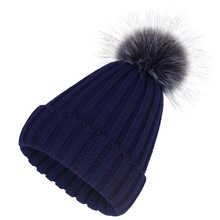 秋冬新款针织帽保暖加厚毛线帽毛球球帽仿银狐毛球帽假狐狸球帽子