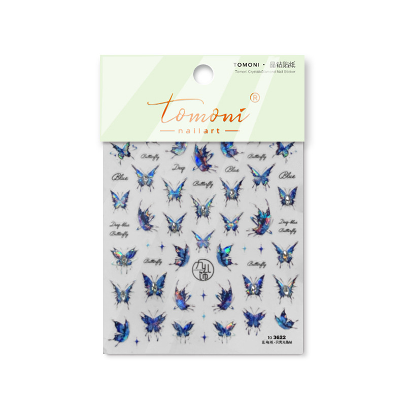 Tomoni Bright Crystal Nail Stickers Popular Japanese-Style Retro Nail Sticker Factory Wholesale Red Butterfly Shell Light 3622