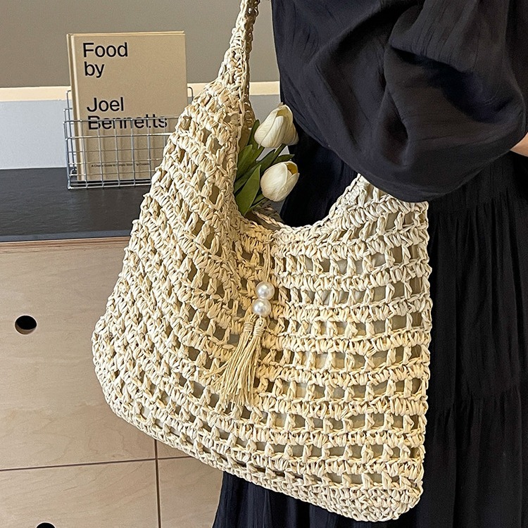 手工编织包包女式2024新款潮沙滩度假单肩包大容量通勤托特草编包