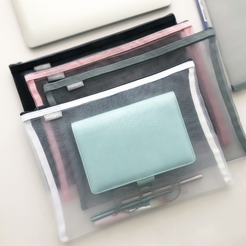 韩国简约透明网纱笔袋收纳袋 学生考试专用便携笔袋大容量文具袋