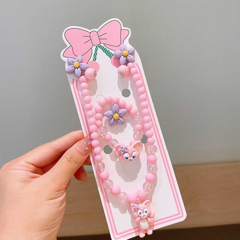 Children's Necklace Bracelet Ring Jewelry Set Little Girl Flower Earrings Baby Princess Cartoon Jewelry 5-Piece Set