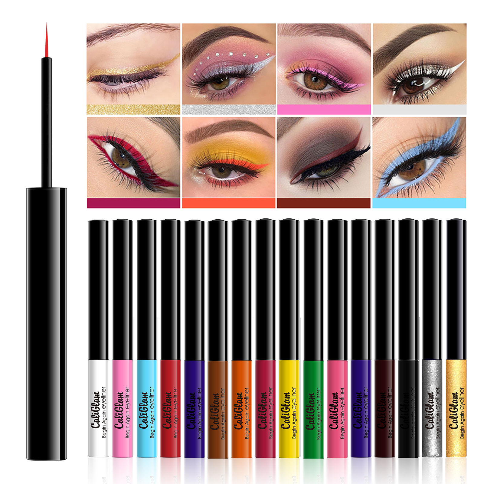 Langmanni16 Color Matte Liquid Eyeliner Set Not Easy to Smudge Square Water Fine Pen Head Multicolor Eyeliner