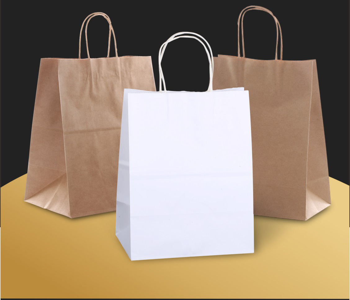 工厂直销现货加厚牛皮纸袋奶茶打包袋外卖手提纸袋白牛皮纸袋批发