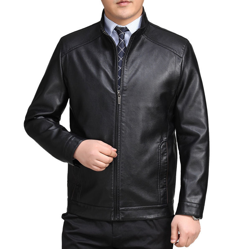 Haining First Layer Goat Skin Genuine Leather Clothes Men's Middle-Aged and Old Father Clothes Thin Leather Jacket Lapel Spring and Autumn Coat Tide