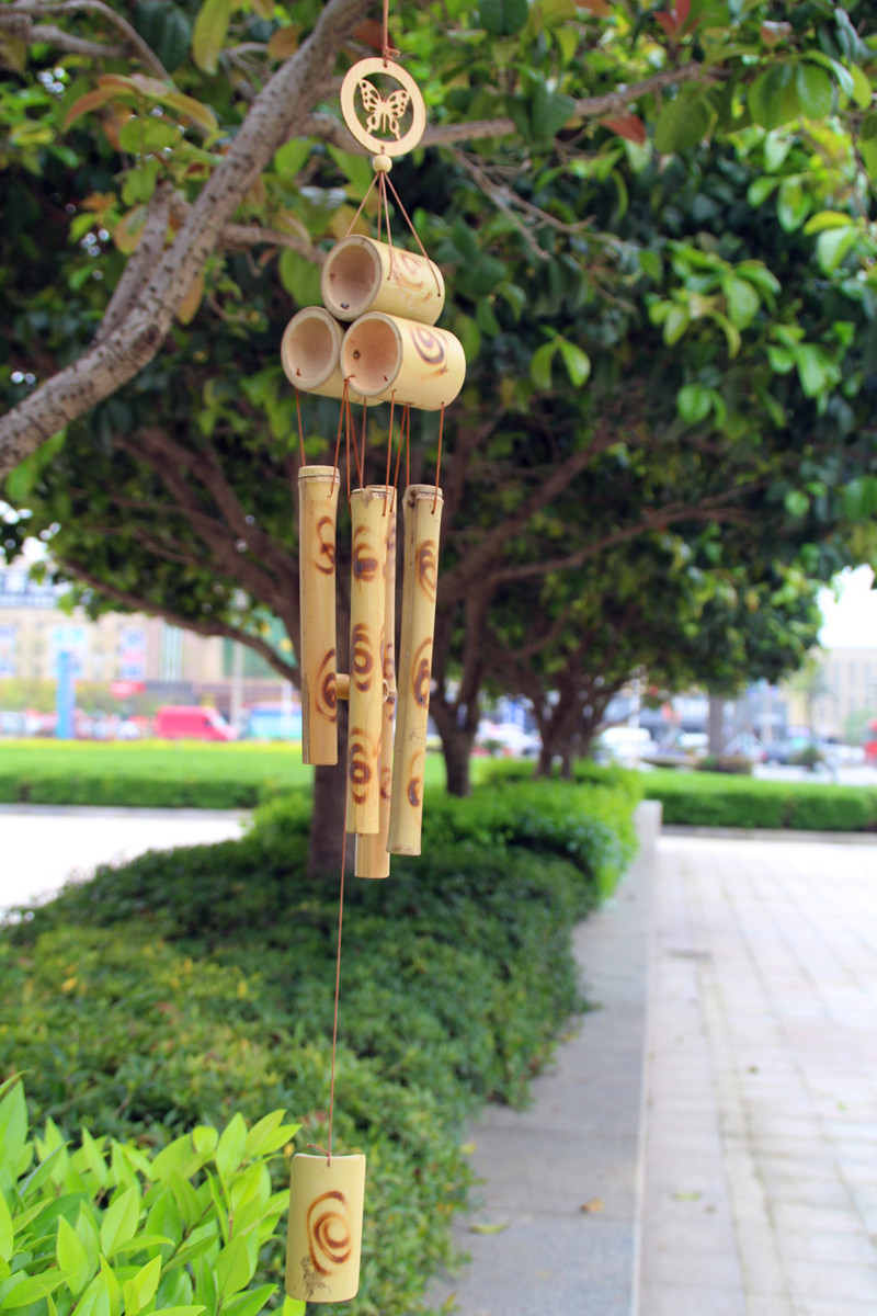 个性手工竹木风铃 中式家居挂饰四管蝴蝶风铃 竹制工艺礼品