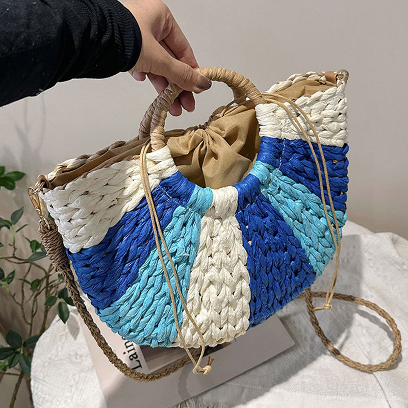 Spring and Summer Fashion Large Capacity Women's Woven Bag 2023 New Western Style Minority Simple Stitching Hand-Carrying Straw Shoulder Bag