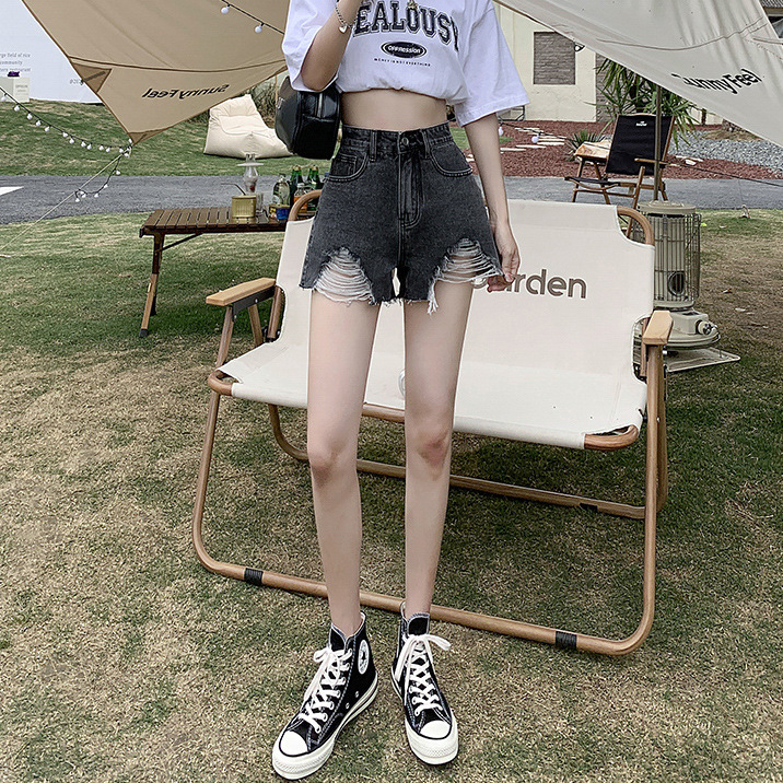   High Waist Denim Shorts Women's oose A- line Summer Ripped New Slimming Raw Hem Wide egs Personalized Hot Pants for Hot Girls