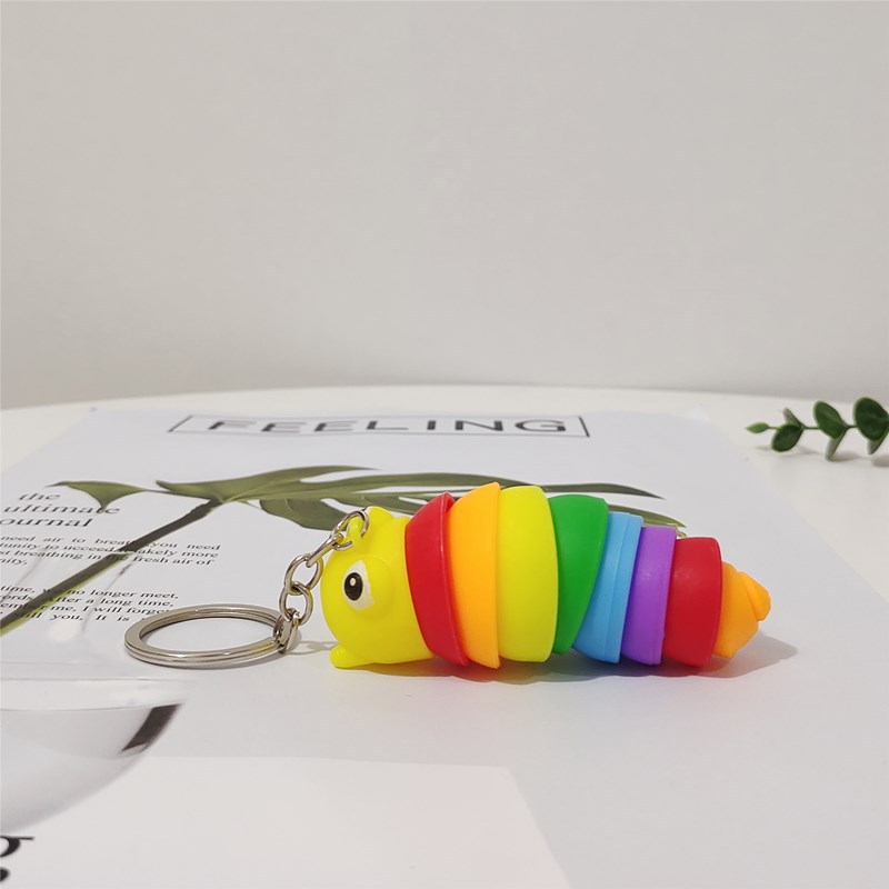 Factory Direct Sales 7.5cm Rainbow Caterpillar Keychain 9-Section Slug Snail Pendant Children Decompression Toy