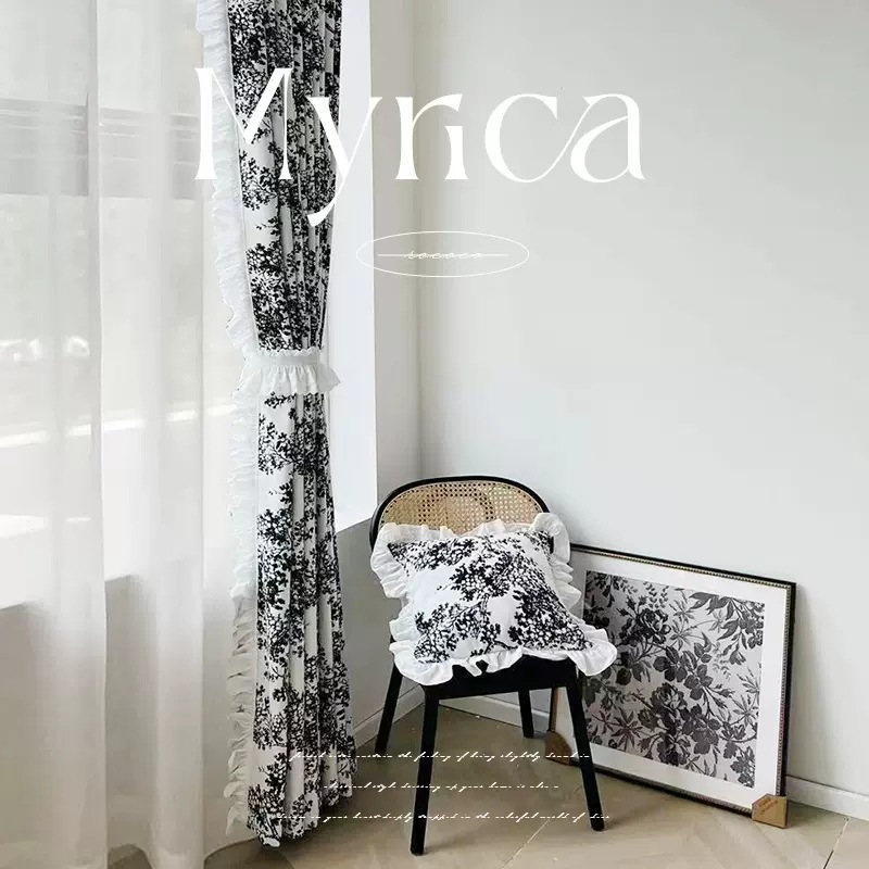 French Chenille Jacquard New Curtain Black and White Bayberry American High Shading Curtain Fabric Factory Direct Sales