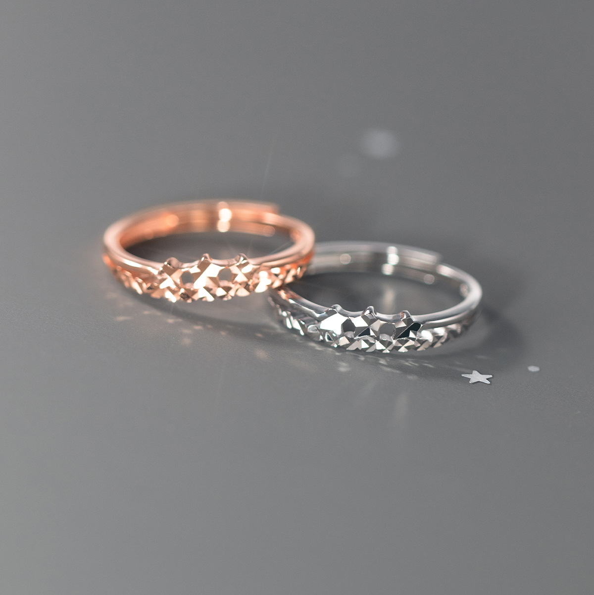 爱洛奇 s925银个性韩版女式双层镂空星星车花戒指简约指环r00312