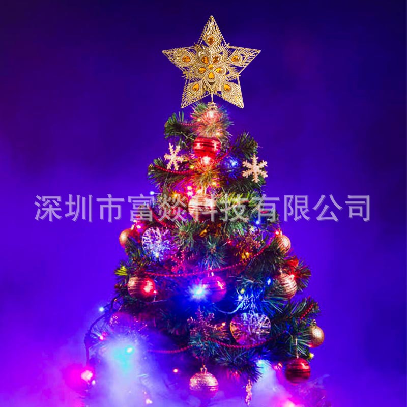 Cross-Border Christmas Tree Top Light Tree-Top Star Led Twinkle Light Christmas Tree-Top Star Decorative Lights Octagonal Atmosphere