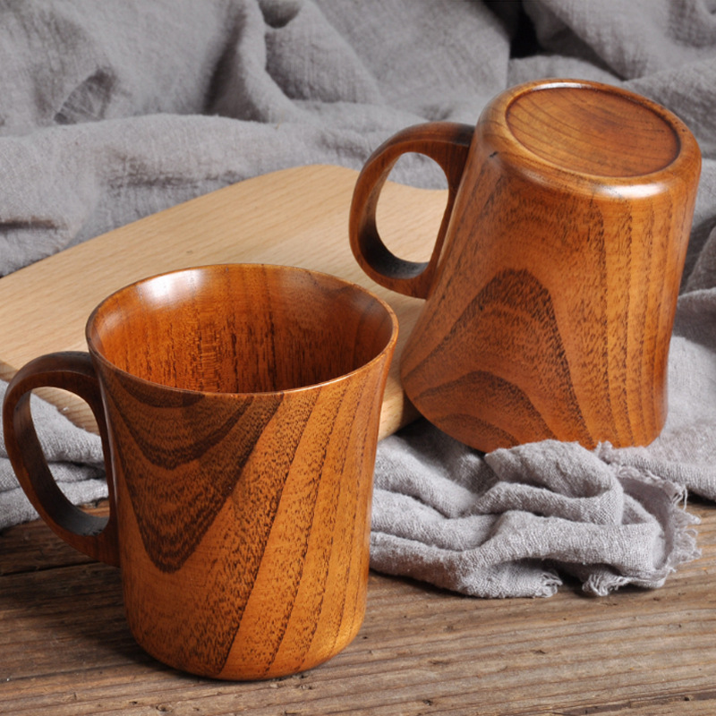 木杯子实木风带手柄木质啤酒杯咖啡杯随手杯木头杯子水杯复古