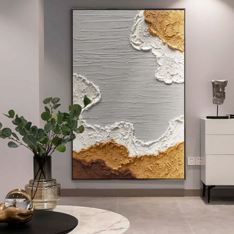 现代轻奢肌理浮雕装饰画手绘油画抽象沙发背景墙客厅走廊玄关挂画