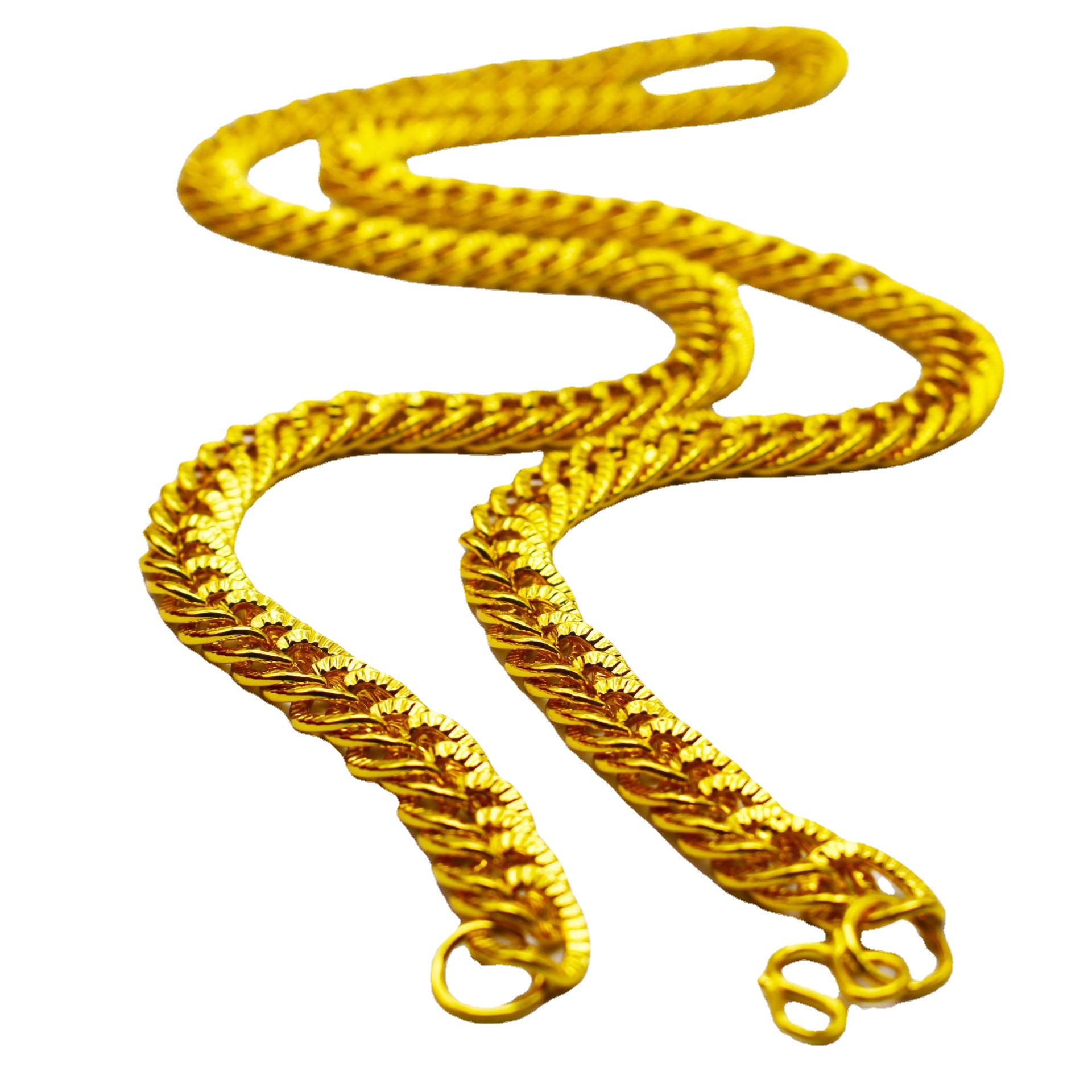 65cm仿黄金双扣马鞭老板链18k跨境仿金侧身链男9mm镀金双扣项链