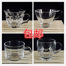 4TXN批发6只装家用玻璃杯子加厚耐热无铅透明矮款水杯带把开水茶