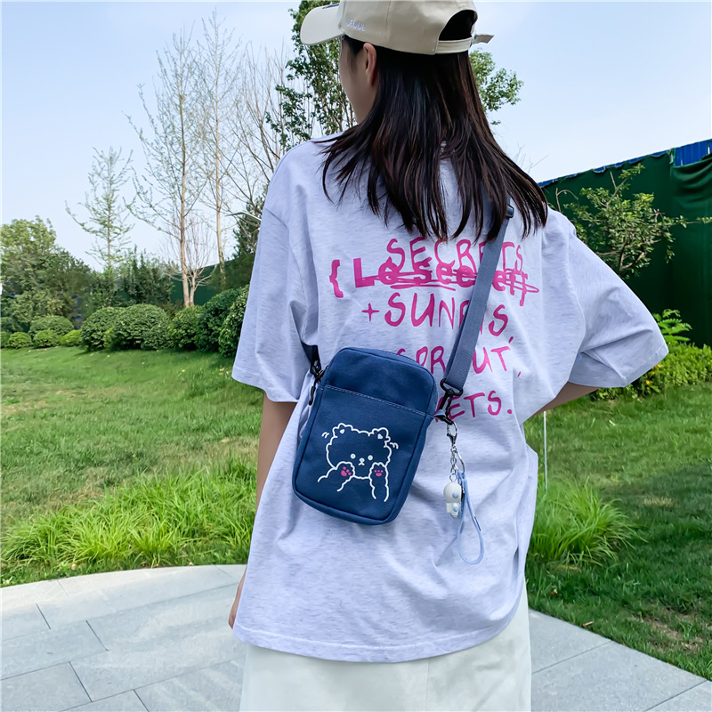 Summer Canvas Bag Women's Korean-Style Ins Sweet Phone Bag 2021 New Simple Crossbody Girl's Small Bag