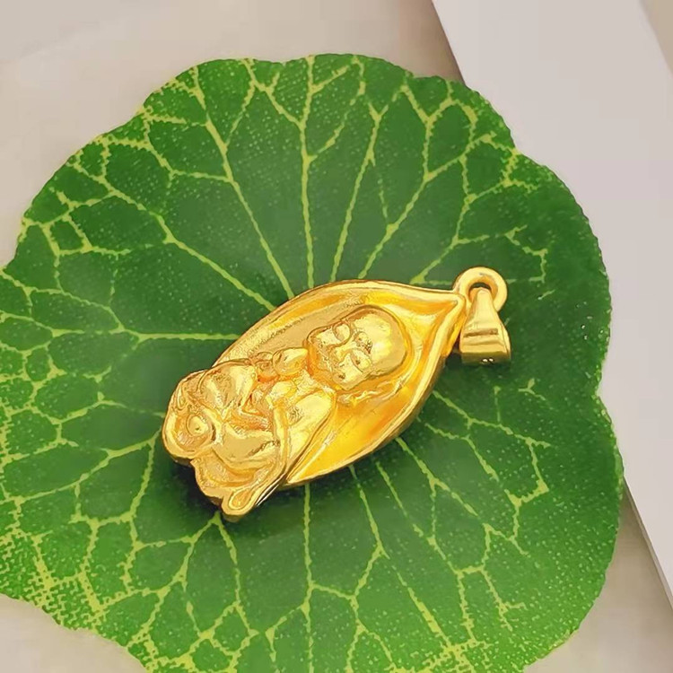 跨境货源镀金光面一叶佛吊坠黄铜电镀仿金首饰品女士项坠项饰批发