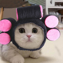 跨境热销宠物帽子猫咪装扮头饰搞怪可爱毛绒包租婆猫头套厂家批发