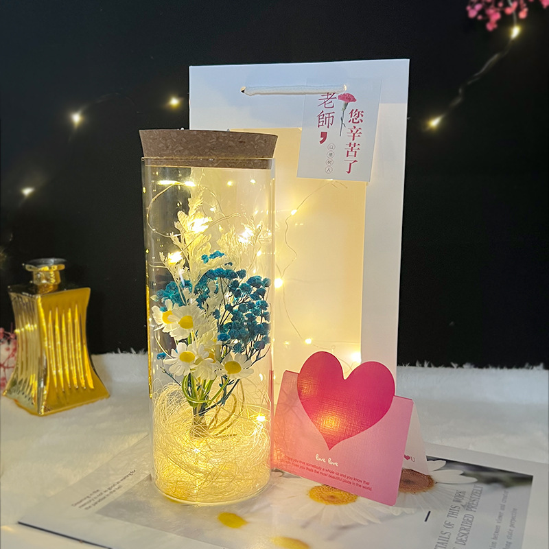 Valentine's Day Dried Flowers Gypsophila Teacher's Day Gift Wholesale Gift for Teachers Creative Glow Glass Wishing Bottle