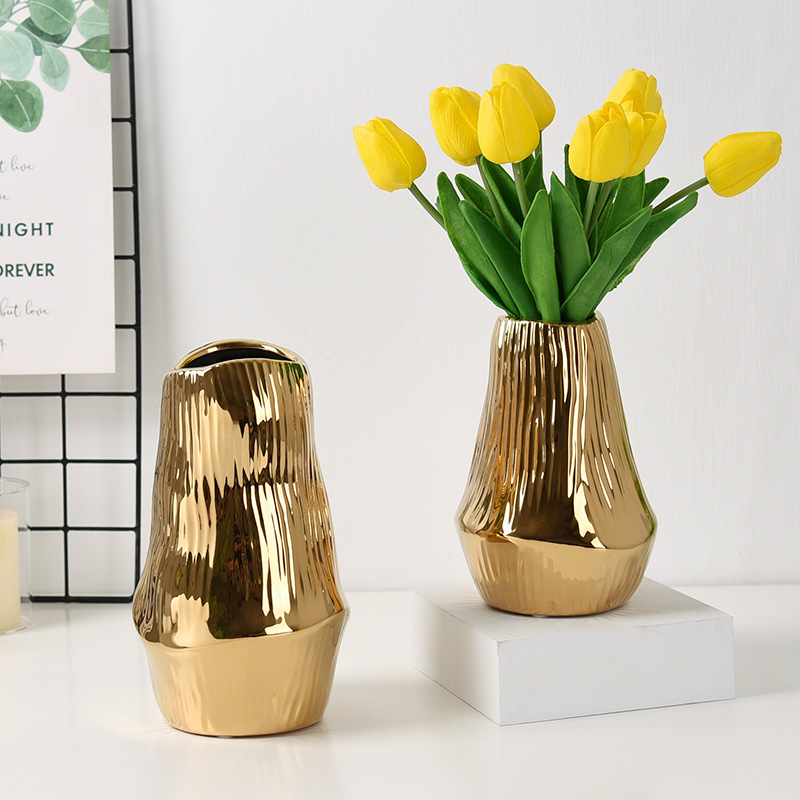 Ceramic Vase Modern Electroplating Golden Dried Flower Flower Flower Arrangement Model Room Decoration Home Decoration