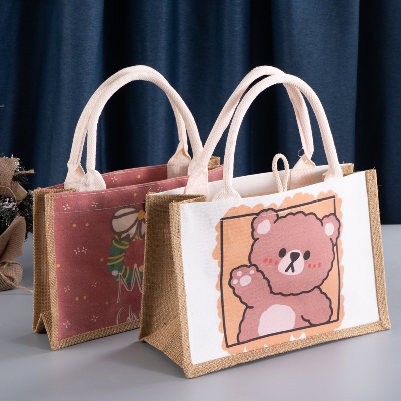 环保黄麻购物手提袋diy改造饭盒包便当亚麻手提袋麻布袋logo印制