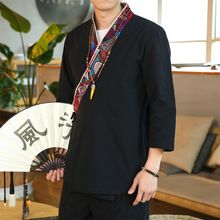 夏季男士七分袖T恤中国风复古唐装民族风上衣薄款宽松大码汉服潮