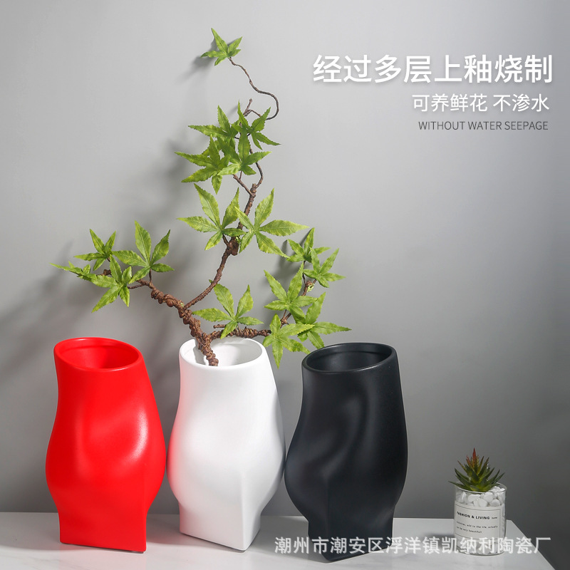 2021 New Home Living Room Decoration Nordic Style Crafts Decoration Hotel Gardening Concave Belly Vase Ceramic Ornaments