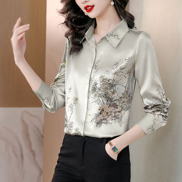 桑蚕丝真丝衬衫上衣女夏季新款时尚气质洋气减龄衬衣外穿长袖女