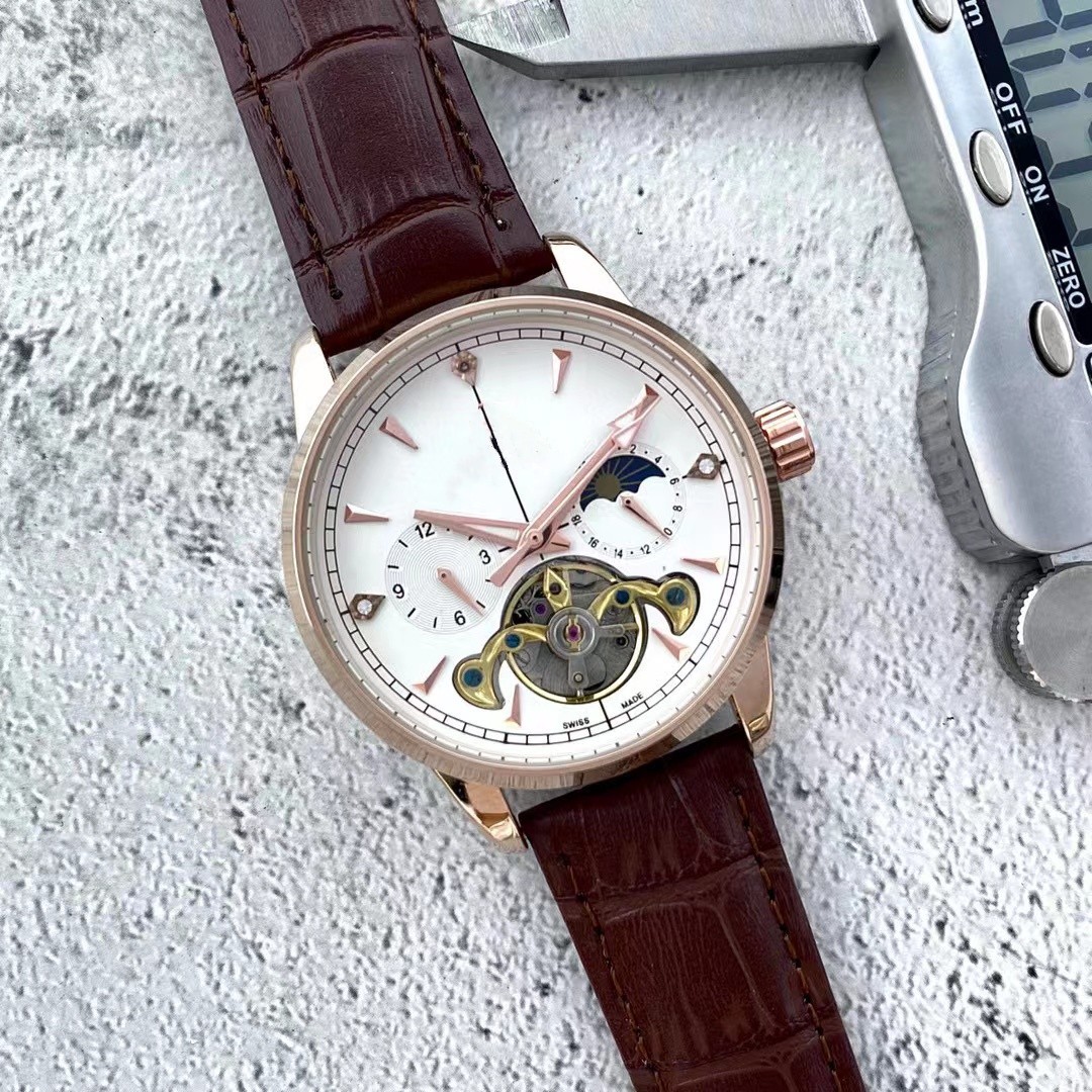 2023外贸跨境商品 精钢四针自动机械陀飞轮劳男士休闲皮带款手表