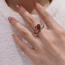原创设计师品牌 紫眼爱心桃心形戒指女小众设计独特食开口指指环
