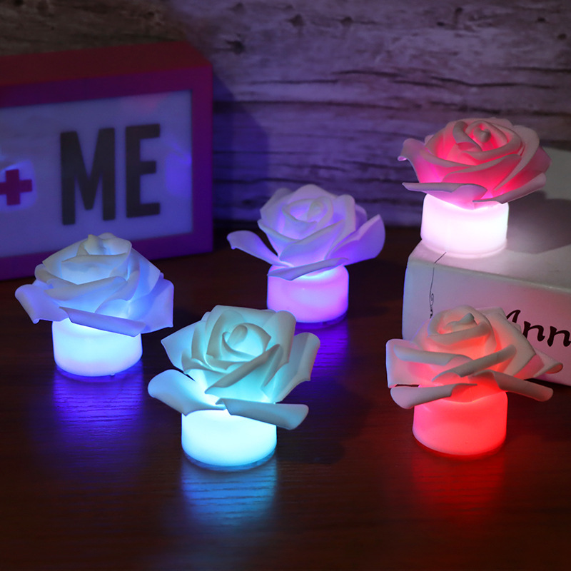 Proposal Props Artificial Rose Room Layout LED Candle Light Romantic Rose Small Night Lamp Wholesale