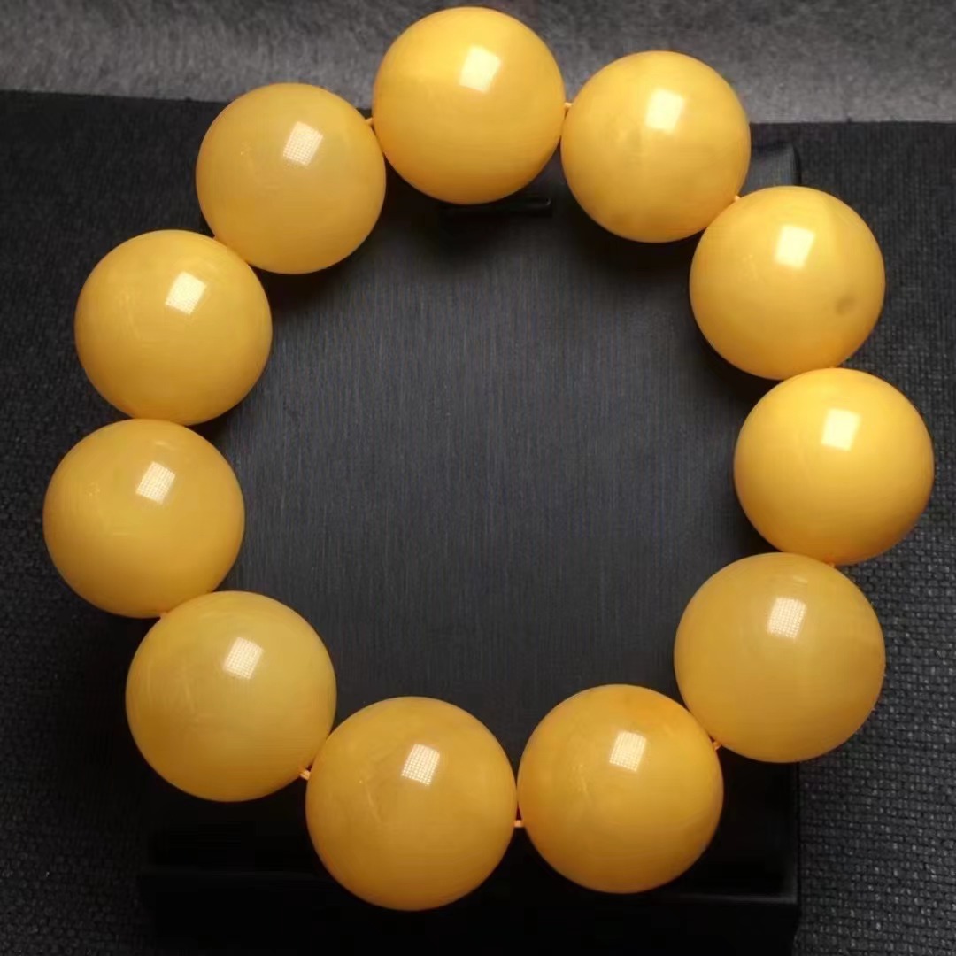 天然琥珀蜜蜡老蜜男士大手串蜡质浓郁鸡油黄手链源创珠宝批发