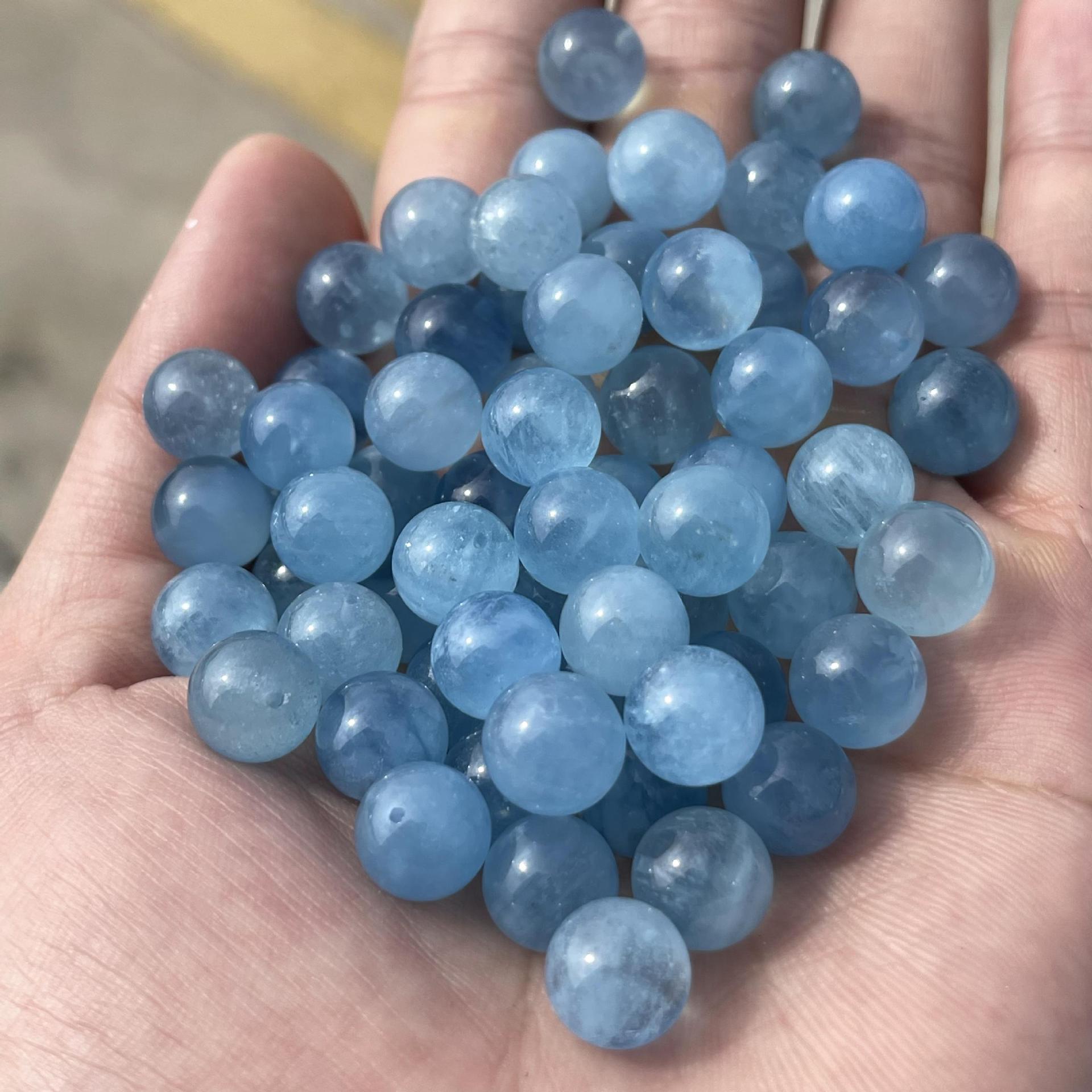 天然海蓝宝散珠镶嵌耳钉戒指diy原材料星光海蓝宝石圆珠半孔珠10m