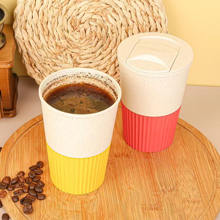 amazon coffee cup wheat straw portable cup with lid household milk cup coke cup gift factory direct sales