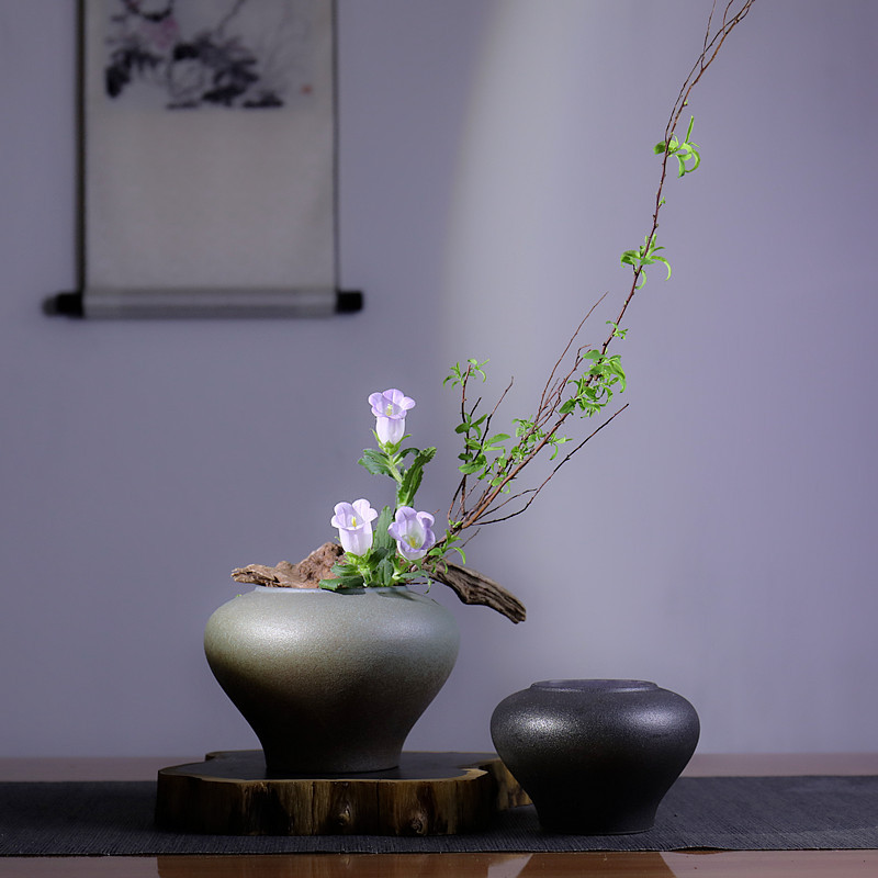 将军肚禅意插花器花瓶陶瓷批发新中式东方茶室插花书房摆件粗陶